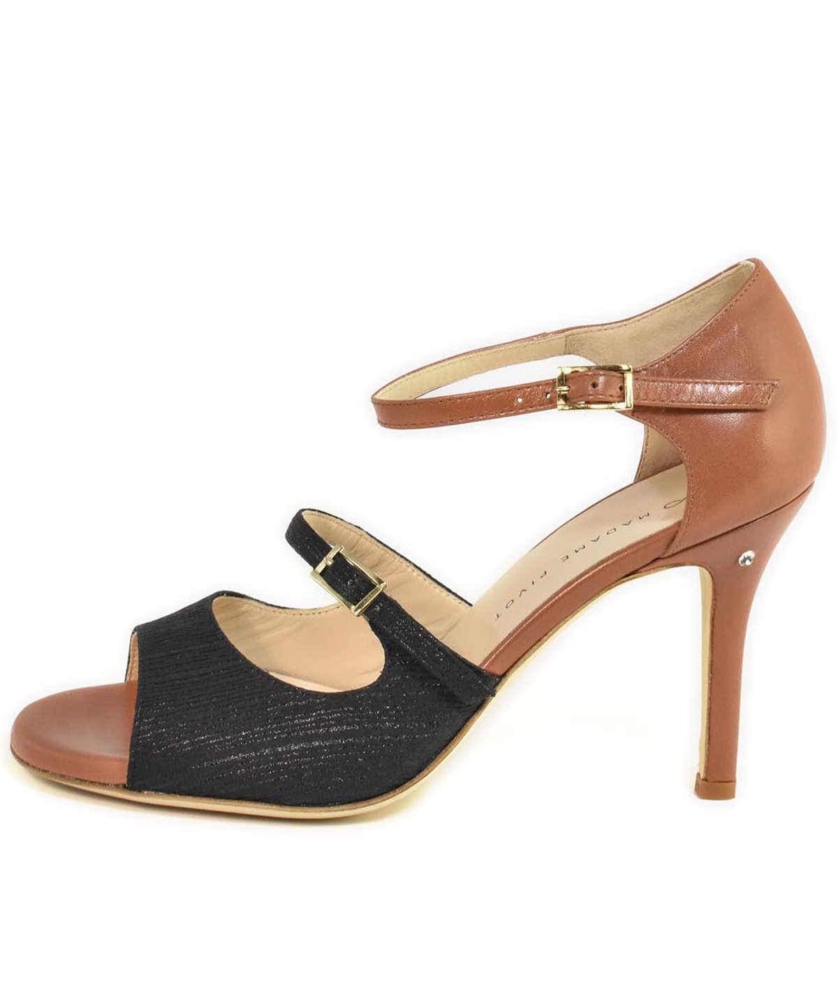 36/39) Madame Pivot - DIXIE STAMPATO NERO E PELLE CANNELLA (Made in Italy)