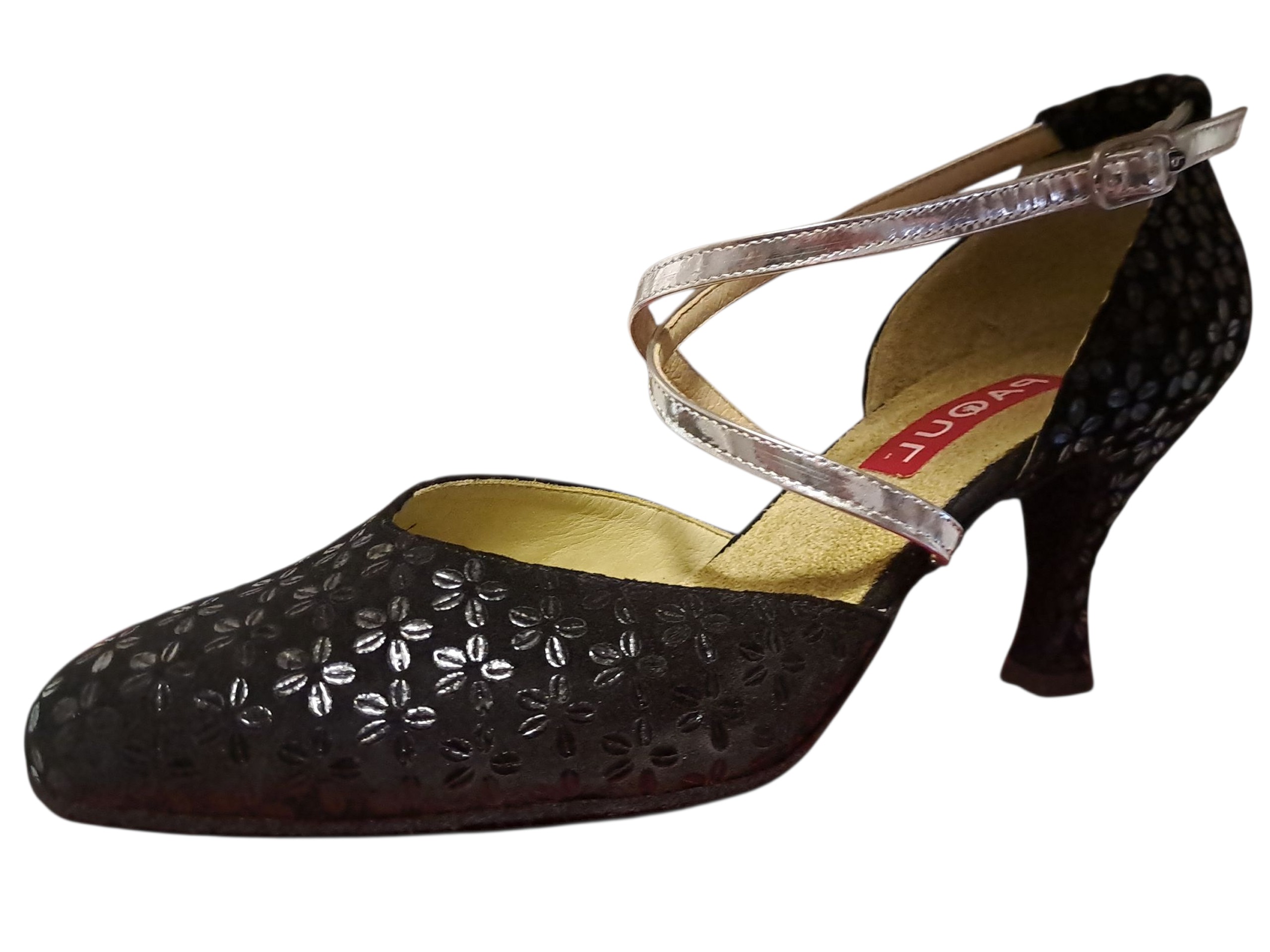 40) PAOUL 883 CAMOSCIO NERO E CINTURINI SILVER - Tacco 7 (Made in Italy)